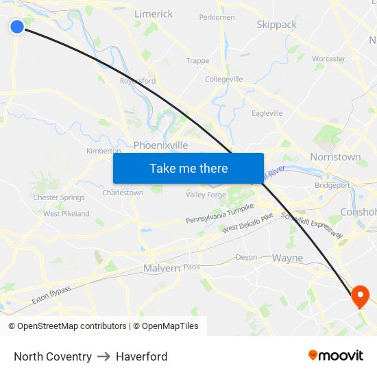 North Coventry to Haverford map