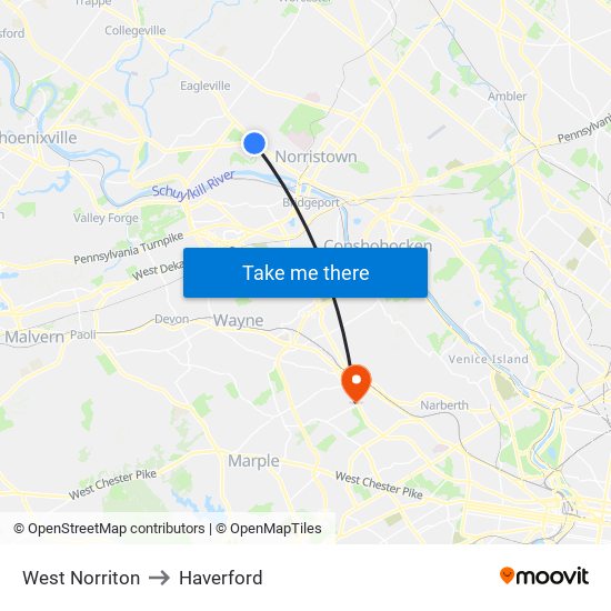 West Norriton to Haverford map
