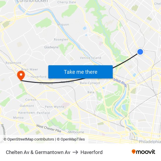 Chelten Av & Germantown Av to Haverford map