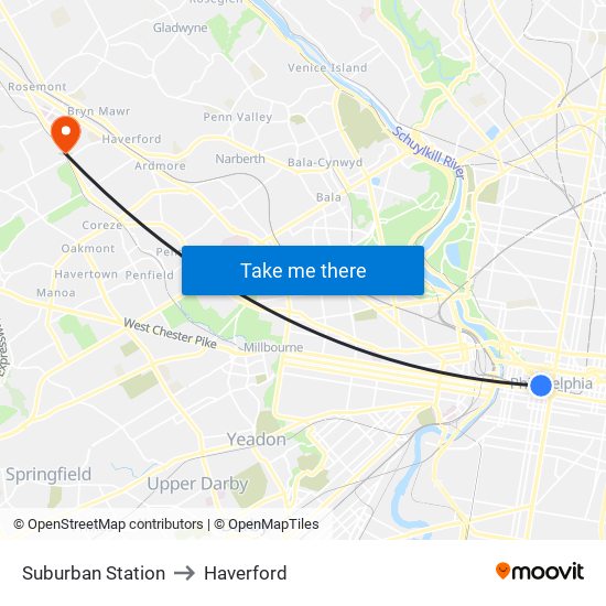 Suburban Station to Haverford map