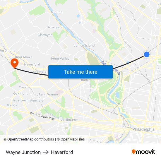 Wayne Junction to Haverford map