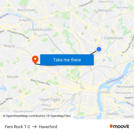 Fern Rock T C to Haverford map