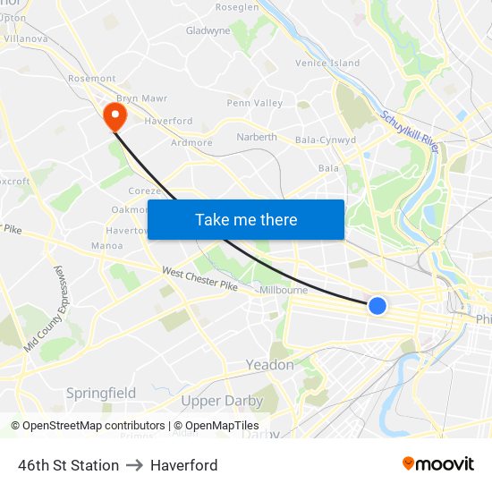 46th St Station to Haverford map
