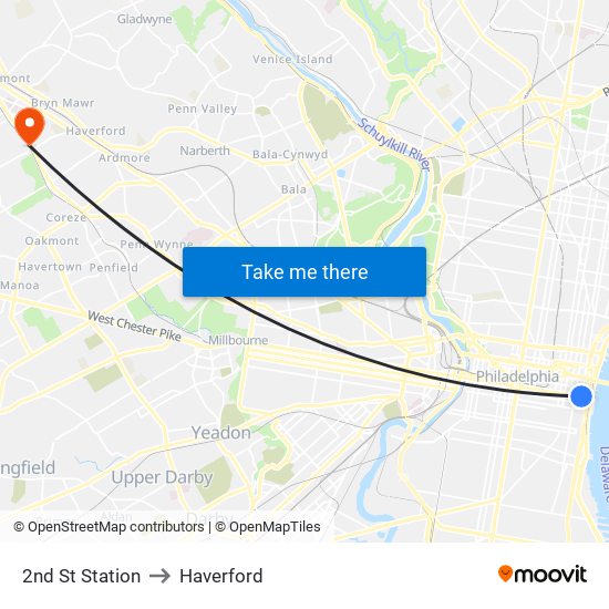 2nd St Station to Haverford map