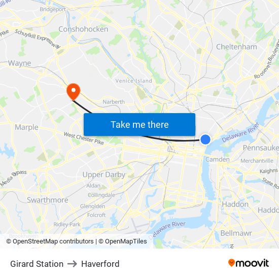 Girard Station to Haverford map