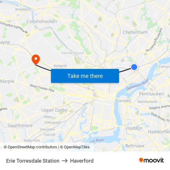 Erie Torresdale Station to Haverford map