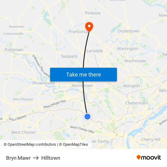 Bryn Mawr to Hilltown map