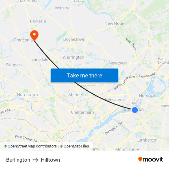 Burlington to Hilltown map