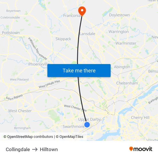 Collingdale to Hilltown map