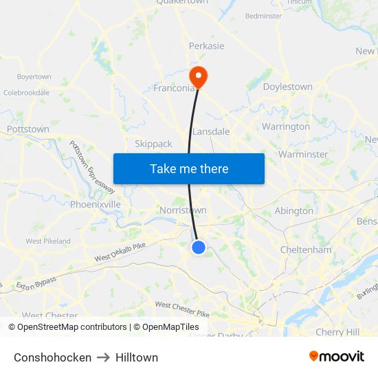 Conshohocken to Hilltown map