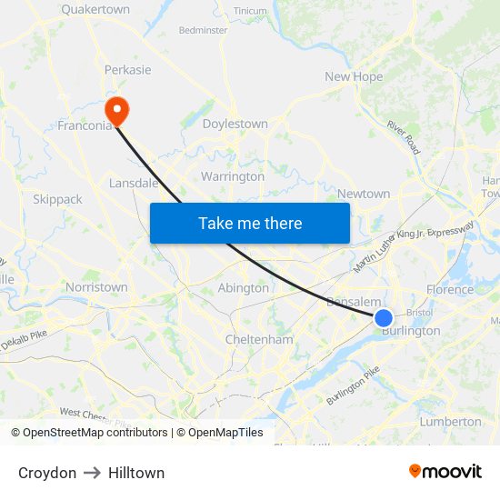 Croydon to Hilltown map