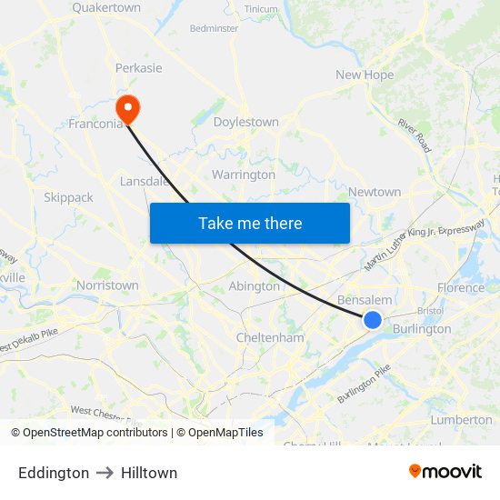 Eddington to Hilltown map