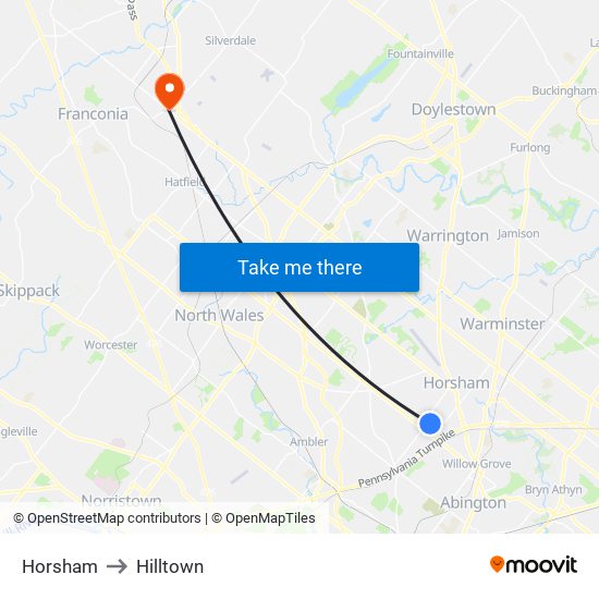 Horsham to Hilltown map
