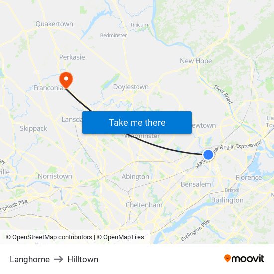 Langhorne to Hilltown map