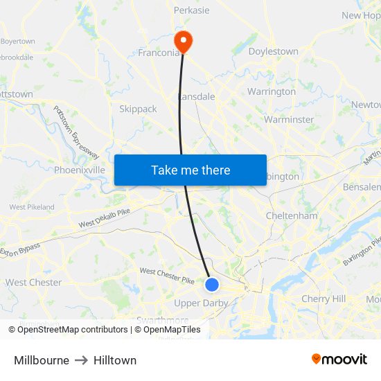 Millbourne to Hilltown map