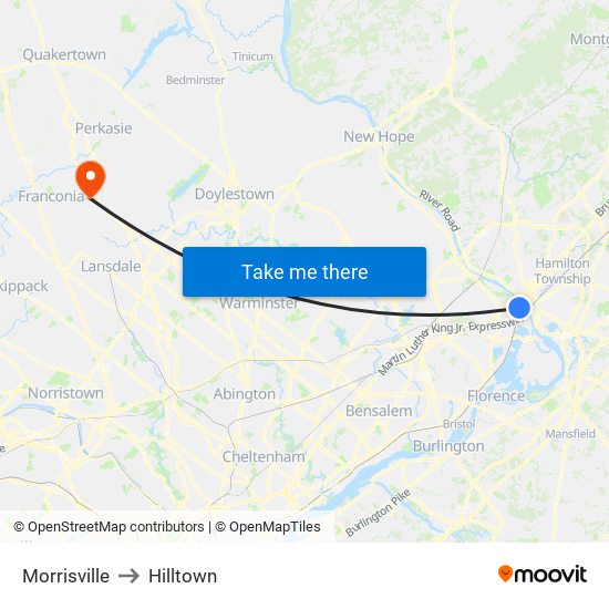 Morrisville to Hilltown map
