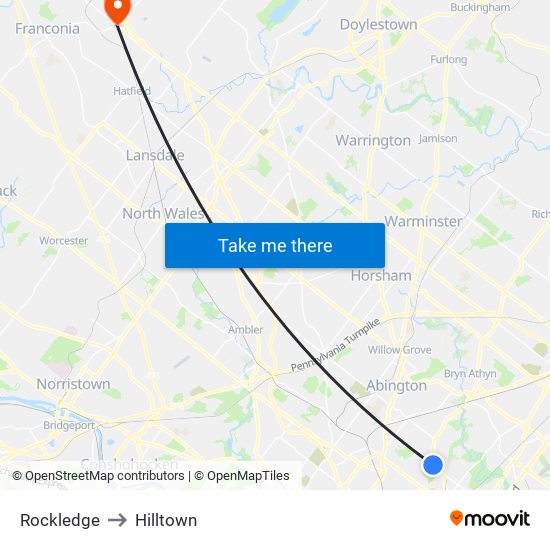 Rockledge to Hilltown map