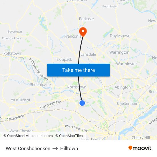 West Conshohocken to Hilltown map