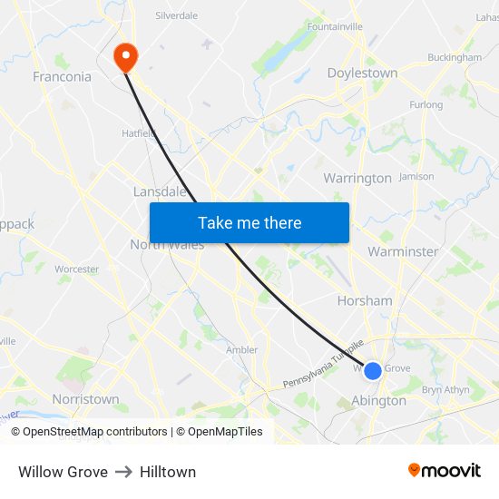 Willow Grove to Hilltown map