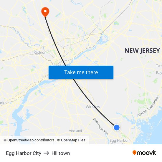 Egg Harbor City to Hilltown map