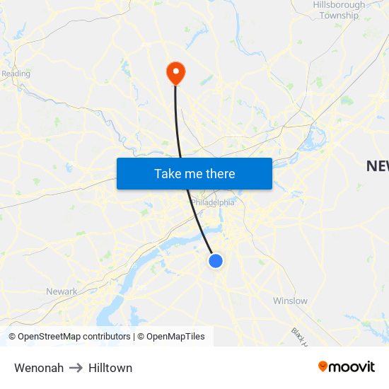 Wenonah to Hilltown map