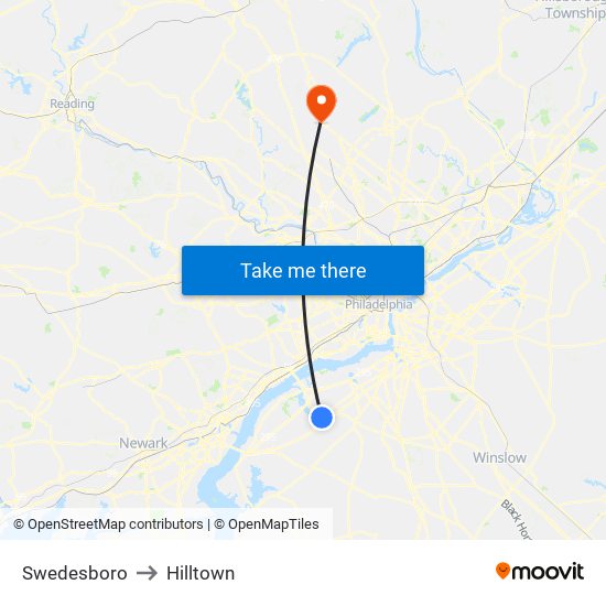 Swedesboro to Hilltown map