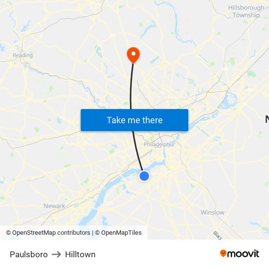 Paulsboro to Hilltown map