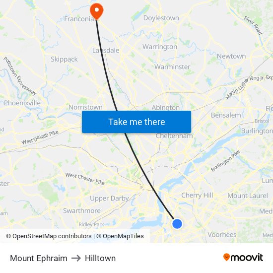 Mount Ephraim to Hilltown map