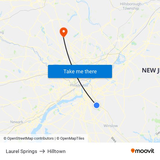 Laurel Springs to Hilltown map