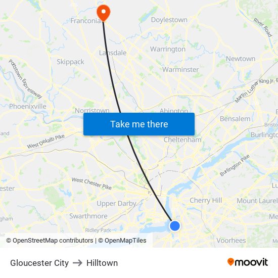 Gloucester City to Hilltown map