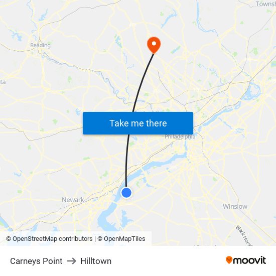 Carneys Point to Hilltown map