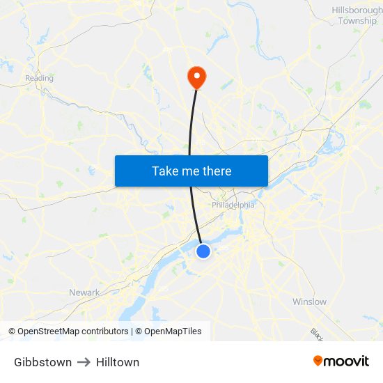 Gibbstown to Hilltown map
