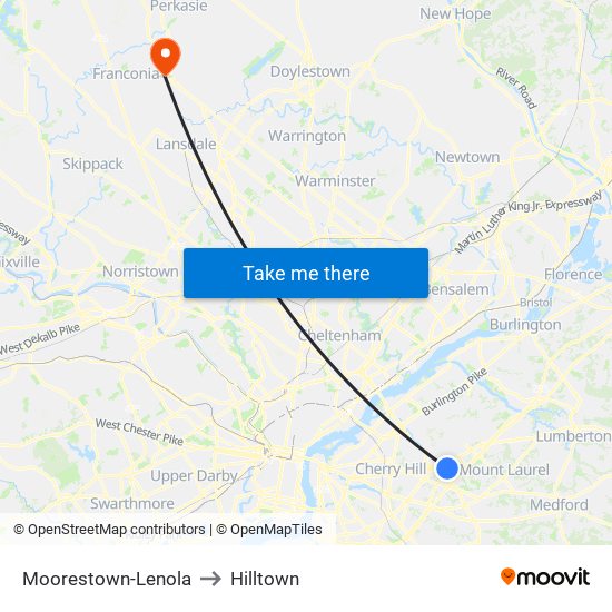Moorestown-Lenola to Hilltown map