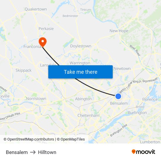 Bensalem to Hilltown map