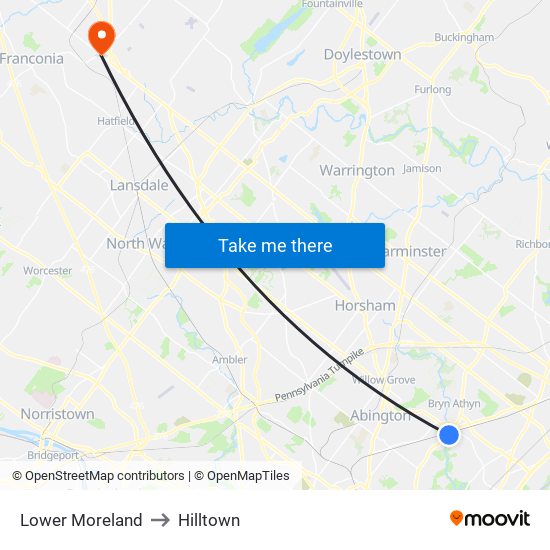 Lower Moreland to Hilltown map
