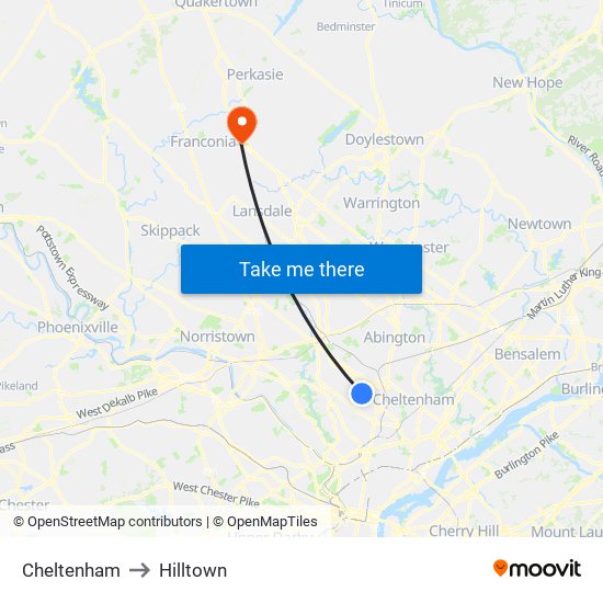 Cheltenham to Hilltown map