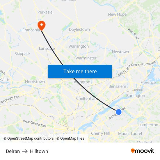 Delran to Hilltown map