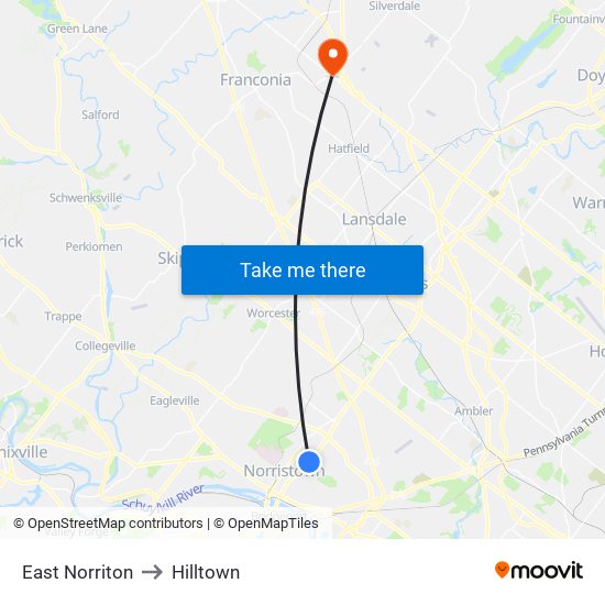 East Norriton to Hilltown map