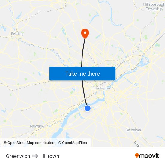 Greenwich to Hilltown map