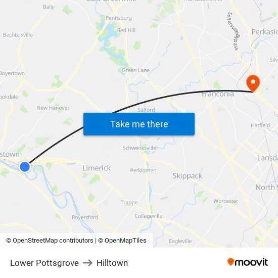 Lower Pottsgrove to Hilltown map