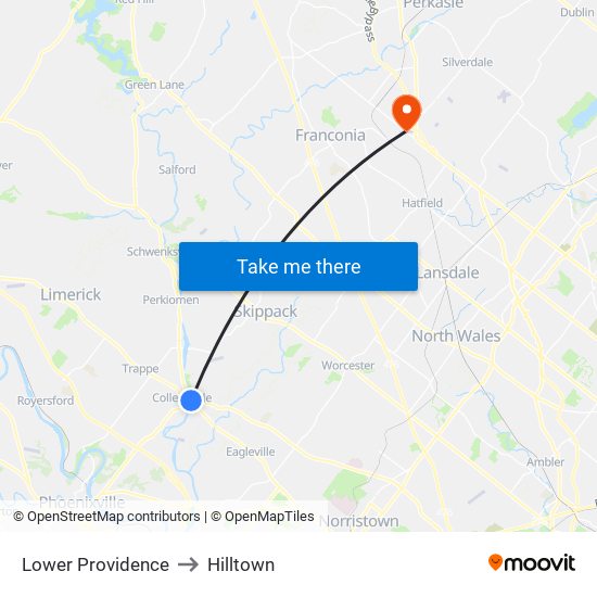 Lower Providence to Hilltown map