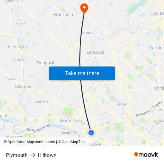 Plymouth to Hilltown map