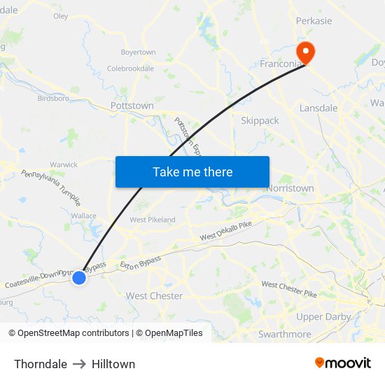 Thorndale to Hilltown map