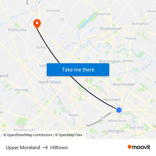 Upper Moreland to Hilltown map