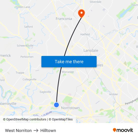 West Norriton to Hilltown map