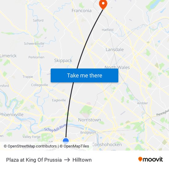 Plaza at King Of Prussia to Hilltown map