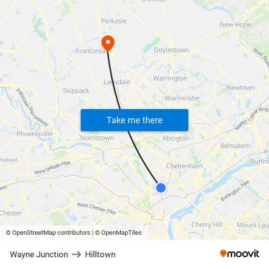 Wayne Junction to Hilltown map