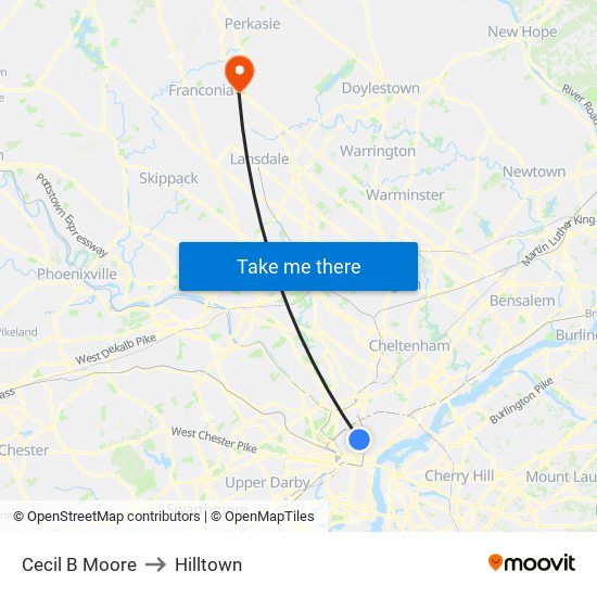 Cecil B Moore to Hilltown map