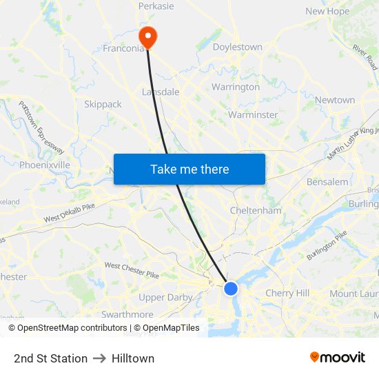 2nd St Station to Hilltown map
