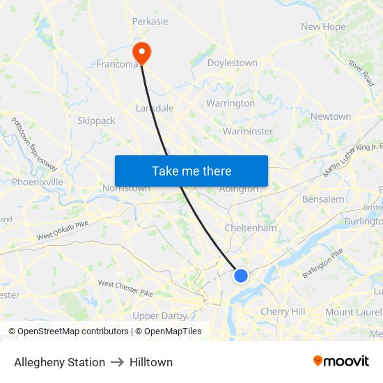 Allegheny Station to Hilltown map